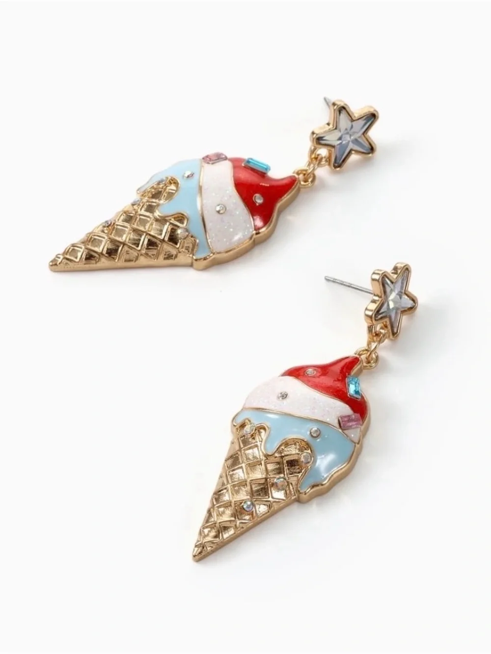 Patriotic Ice Cream Cone Earrings - Red, White & Blue NWT